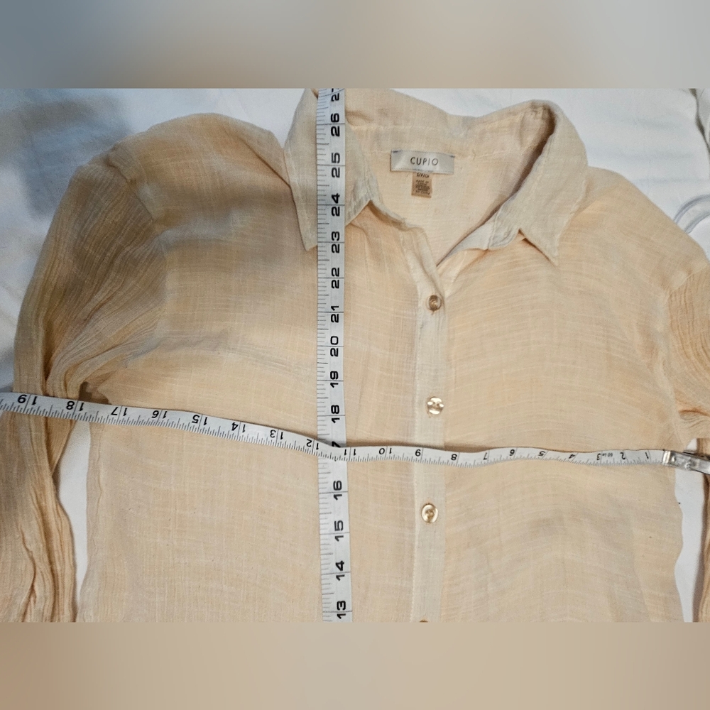 Cupio Shirt cream Tunic Top Button Front High Low Hem 3/4 Sleeve - Picture 5 of 8